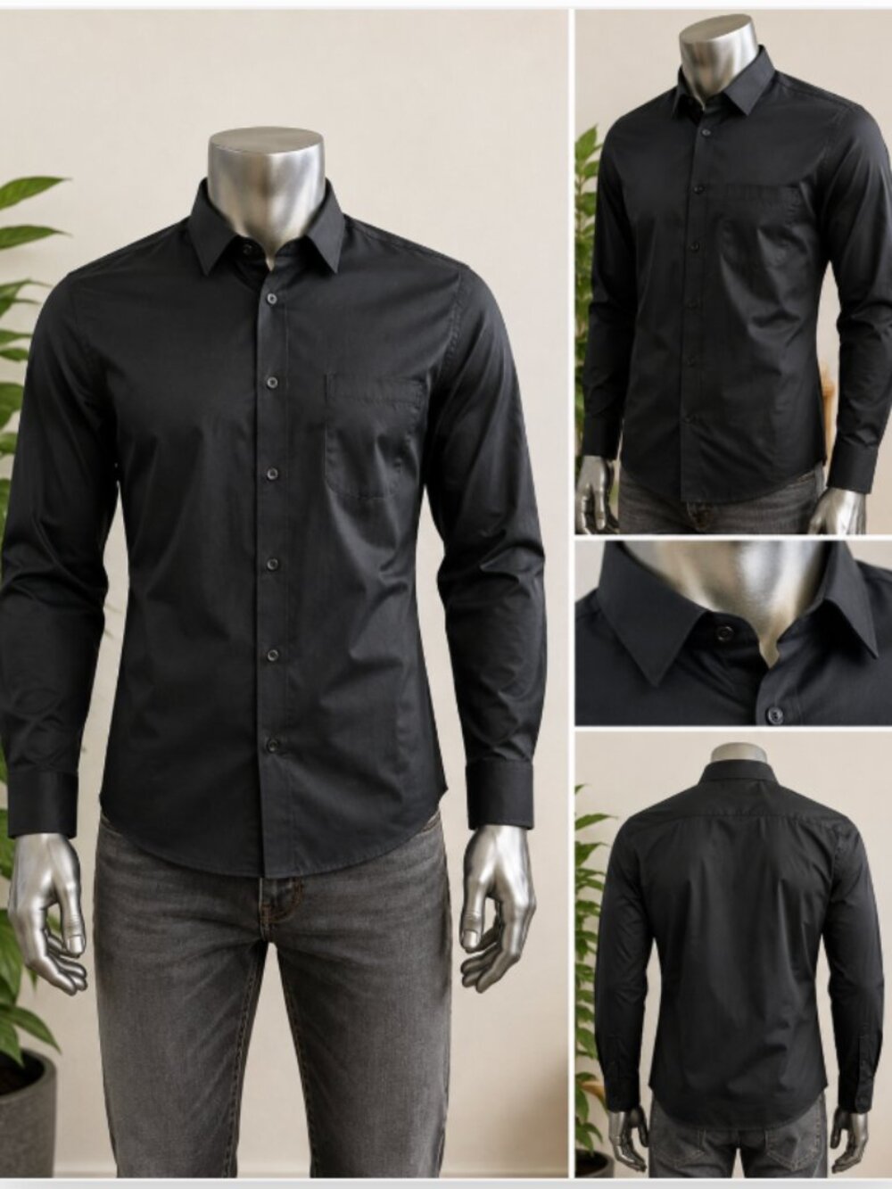 ZEROYAA Men's Black Dress Shirt Size L Slim Fit Long Sleeve Button Up NWT